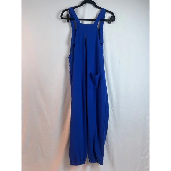 Halara Cloudful Air Textured Knit Overalls Royal Blue Pleated Harem Jogger L - Picture 4 of 8